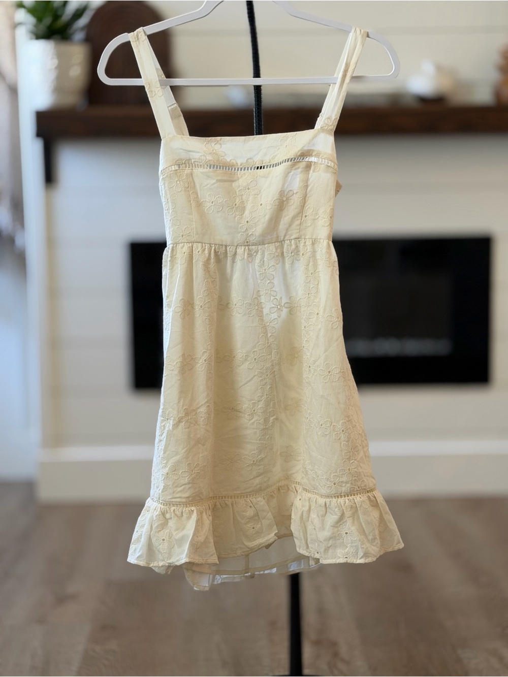 Altar'd State Cream Eyelet Mini Dress with Ruffle Hem